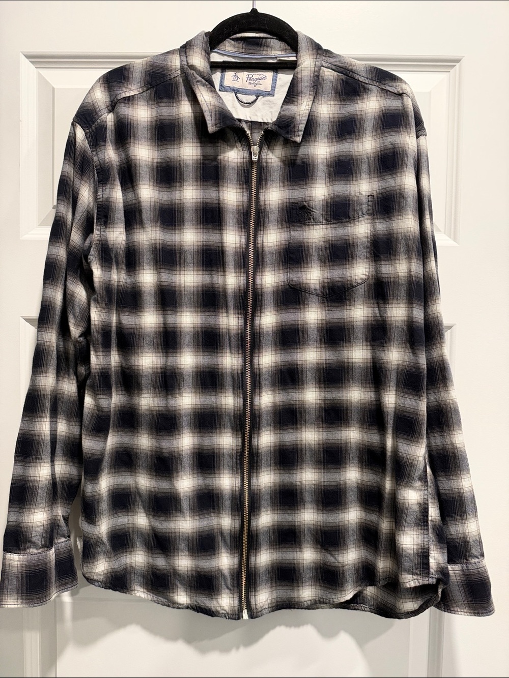 Original Penguin Black & White Plaid Zip-Front Shirt Jacket